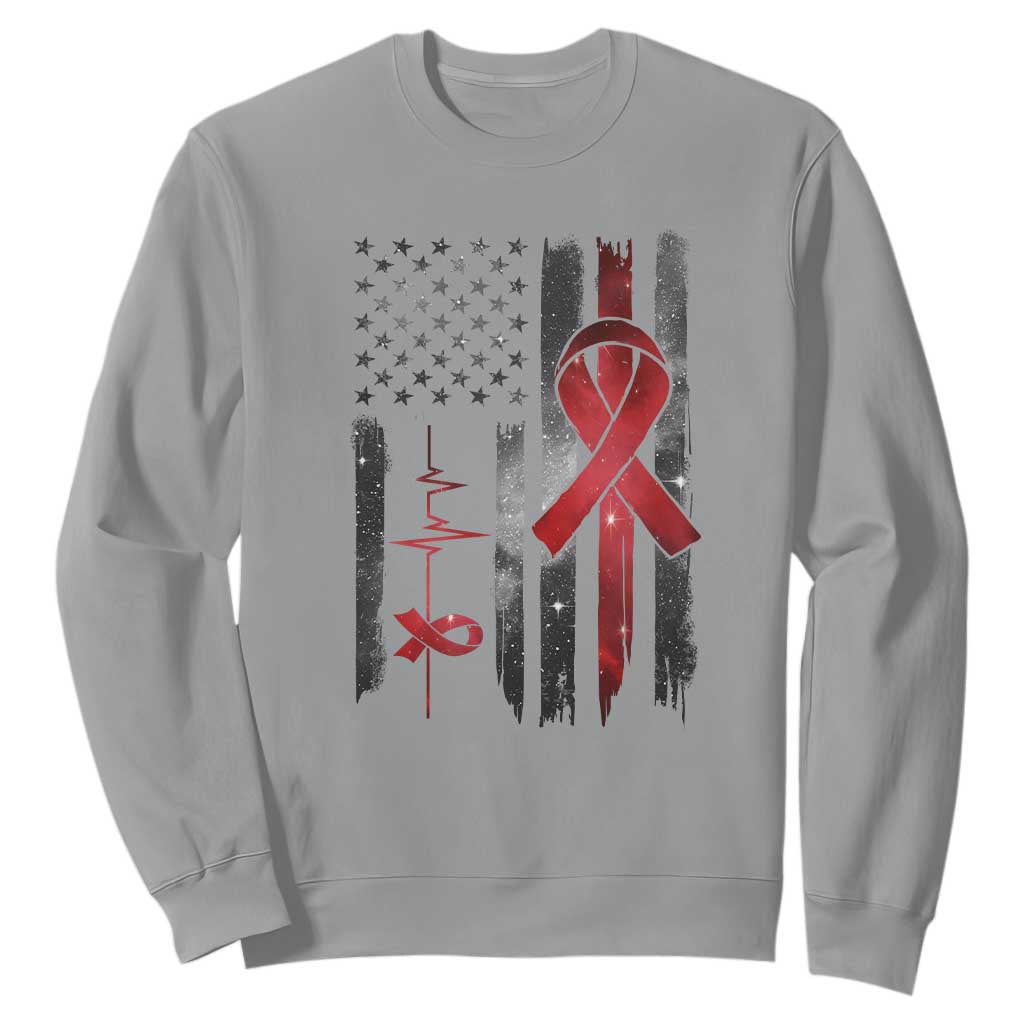 World AIDS Day Sweatshirt American Flag Red Ribbon Gift TS12 Sport Gray Print Your Wear