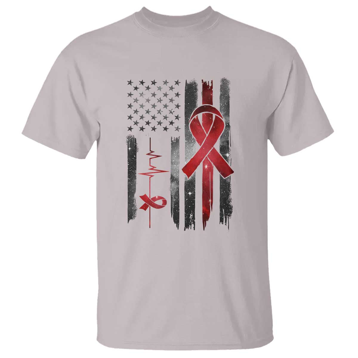 World AIDS Day T Shirt American Flag Red Ribbon Gift TS12 Ice Gray Print Your Wear