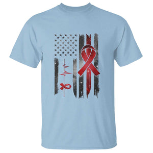 World AIDS Day T Shirt American Flag Red Ribbon Gift TS12 Light Blue Print Your Wear