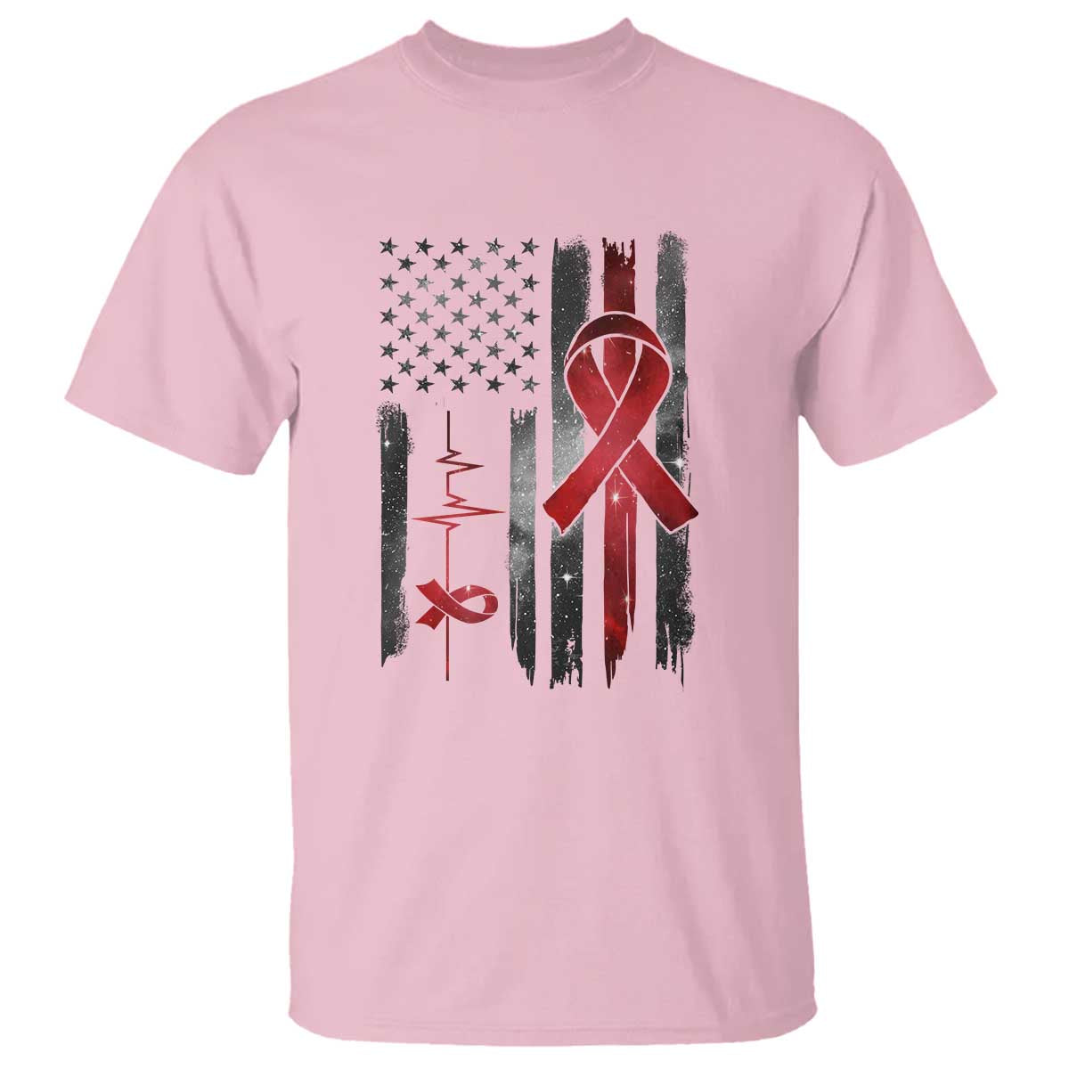 World AIDS Day T Shirt American Flag Red Ribbon Gift TS12 Light Pink Print Your Wear