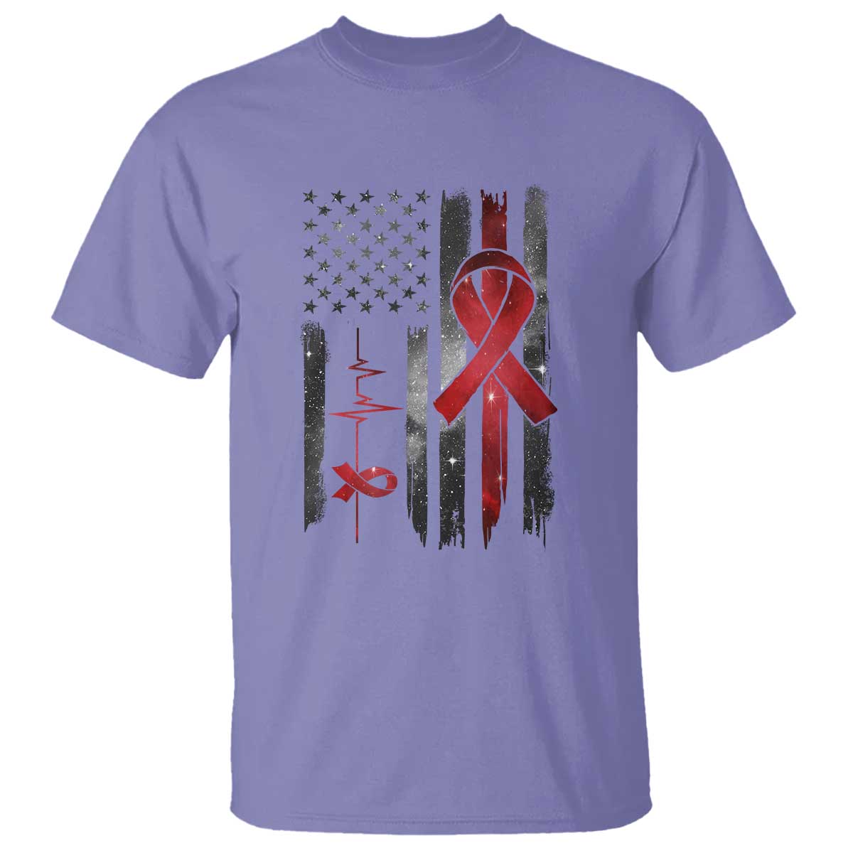 World AIDS Day T Shirt American Flag Red Ribbon Gift TS12 Violet Print Your Wear