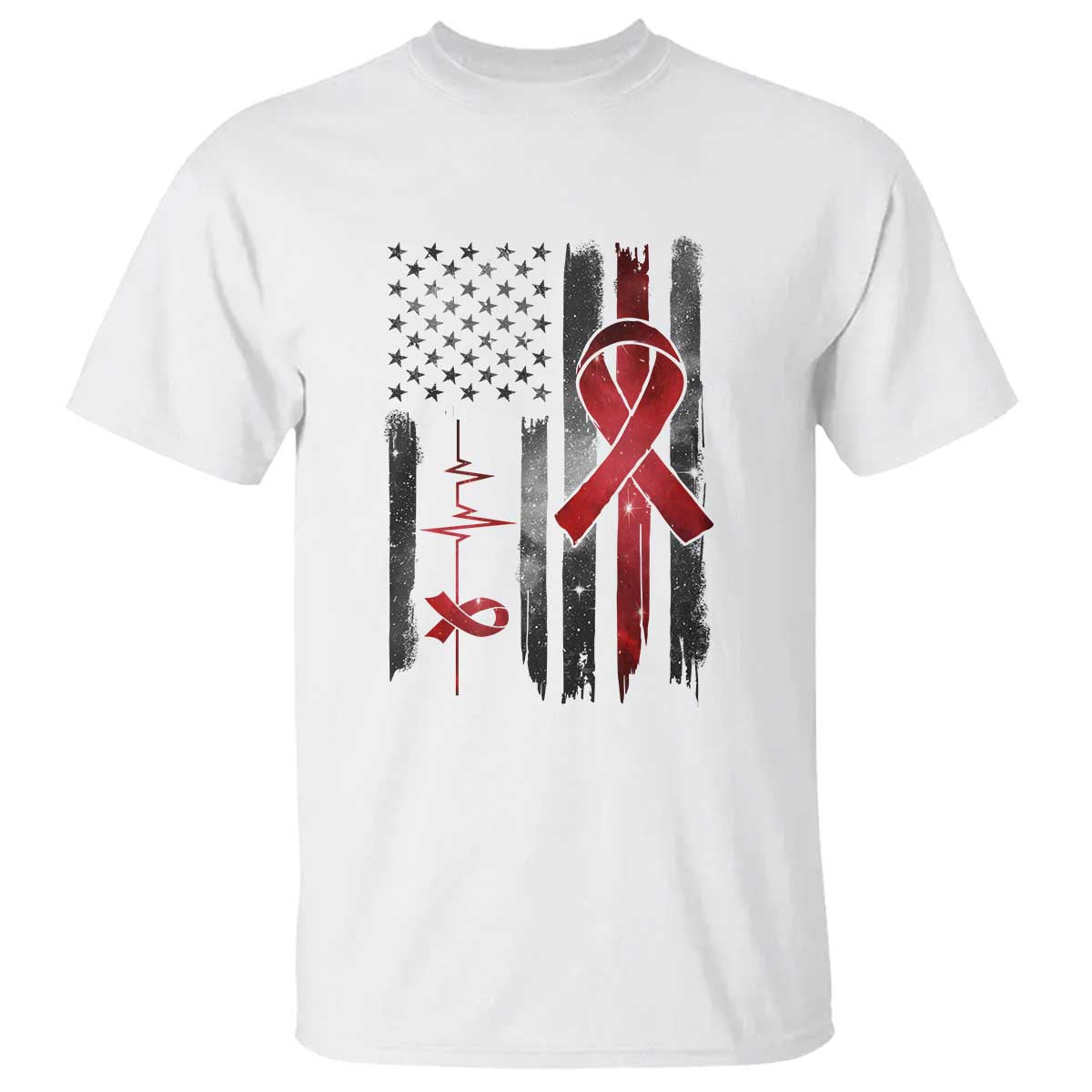 World AIDS Day T Shirt American Flag Red Ribbon Gift TS12 White Print Your Wear
