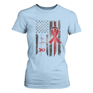 World AIDS Day T Shirt For Women American Flag Red Ribbon Gift TS12 Light Blue Print Your Wear