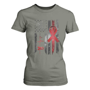 World AIDS Day T Shirt For Women American Flag Red Ribbon Gift TS12 Military Green Print Your Wear