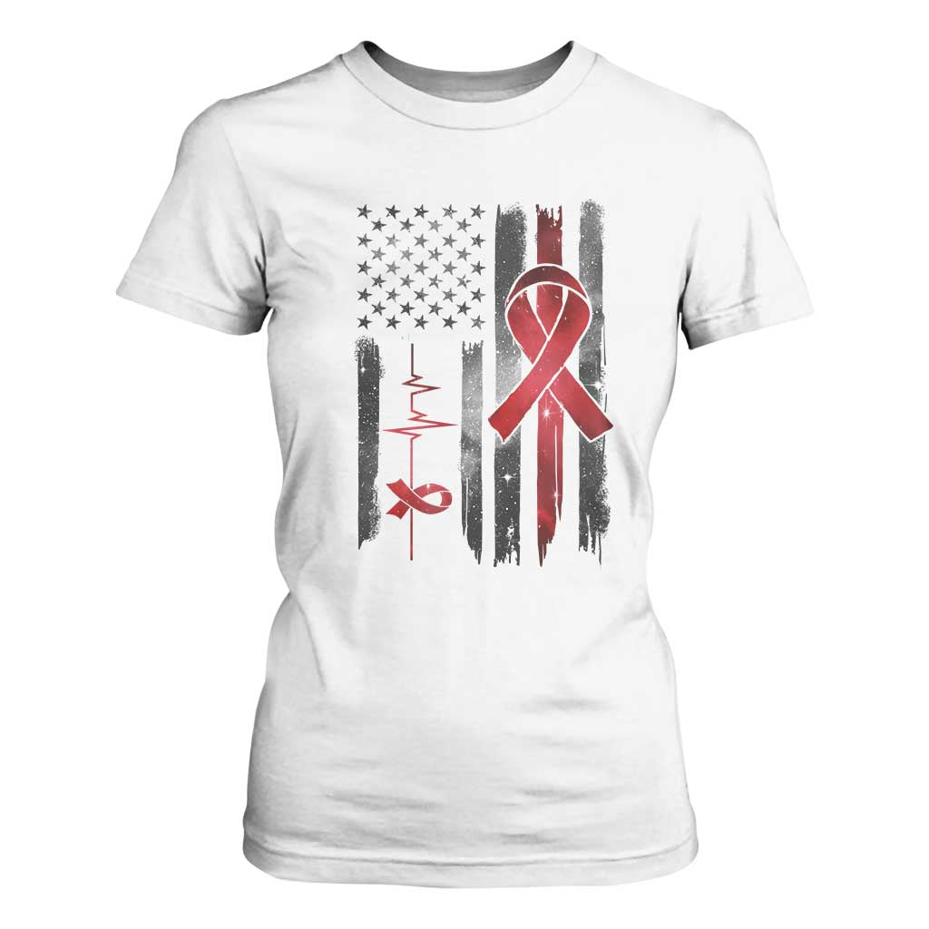 World AIDS Day T Shirt For Women American Flag Red Ribbon Gift TS12 White Print Your Wear