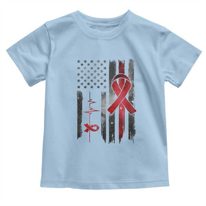 World AIDS Day Toddler T Shirt American Flag Red Ribbon Gift TS12 Light Blue Print Your Wear