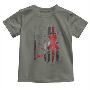 World AIDS Day Toddler T Shirt American Flag Red Ribbon Gift TS12 Military Green Print Your Wear