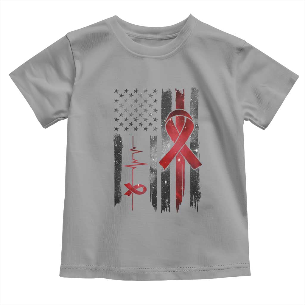 World AIDS Day Toddler T Shirt American Flag Red Ribbon Gift TS12 Sport Gray Print Your Wear