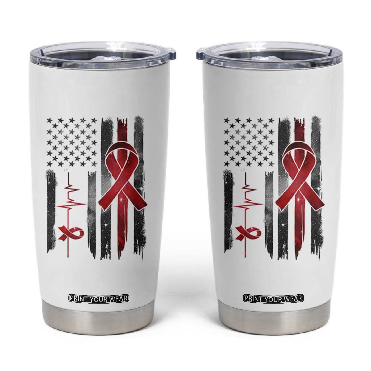 World AIDS Day Tumbler Cup American Flag Red Ribbon Gift TS12 White Print Your Wear