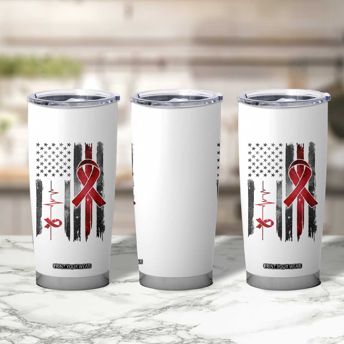 World AIDS Day Tumbler Cup American Flag Red Ribbon Gift TS12 Print Your Wear