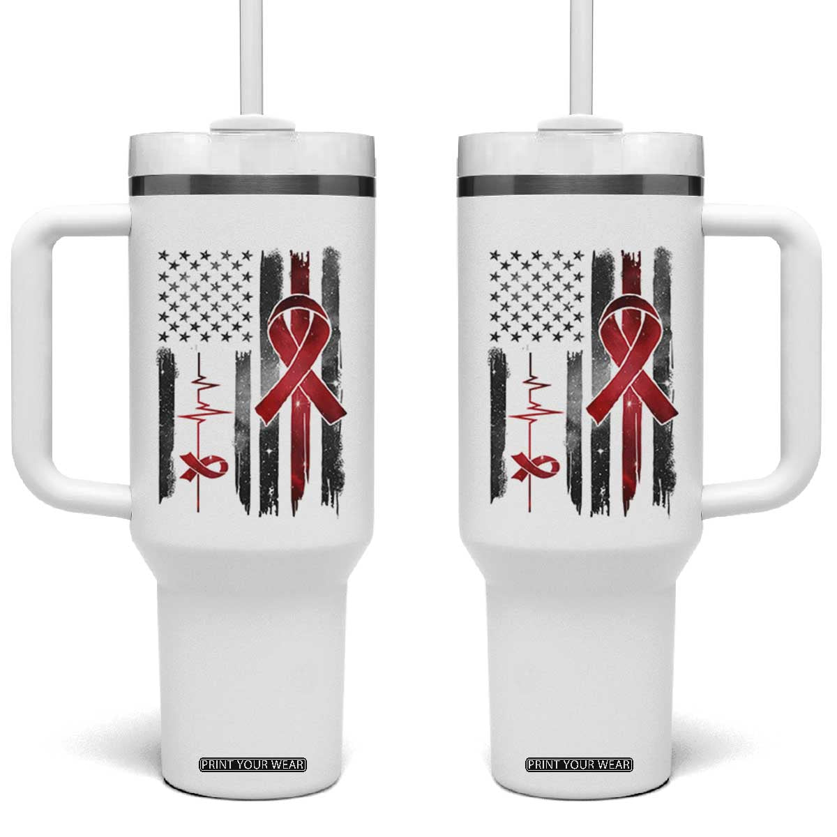 World AIDS Day Tumbler With Handle American Flag Red Ribbon Gift TS12 One Size: 40 oz White Print Your Wear