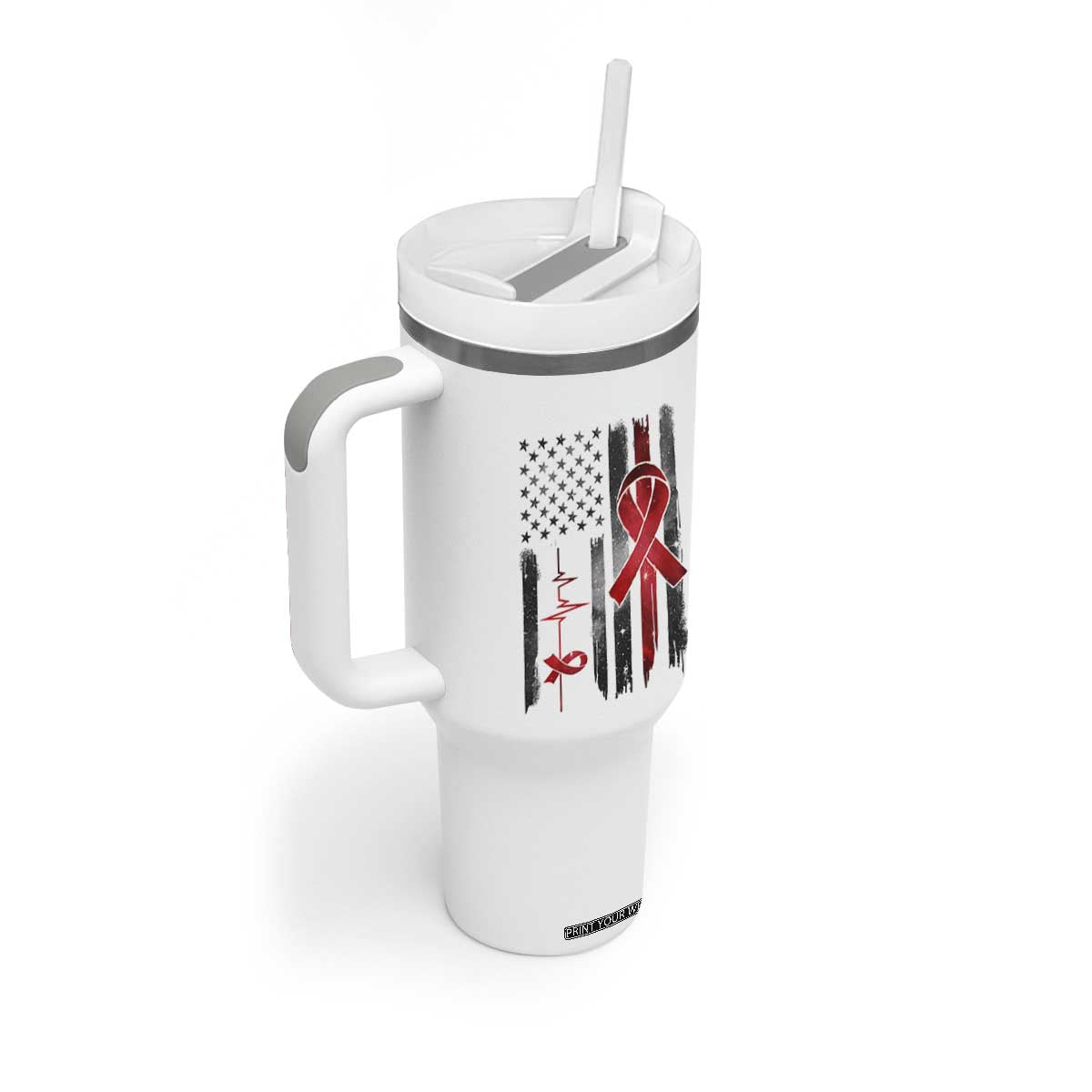 World AIDS Day Tumbler With Handle American Flag Red Ribbon Gift TS12 Print Your Wear