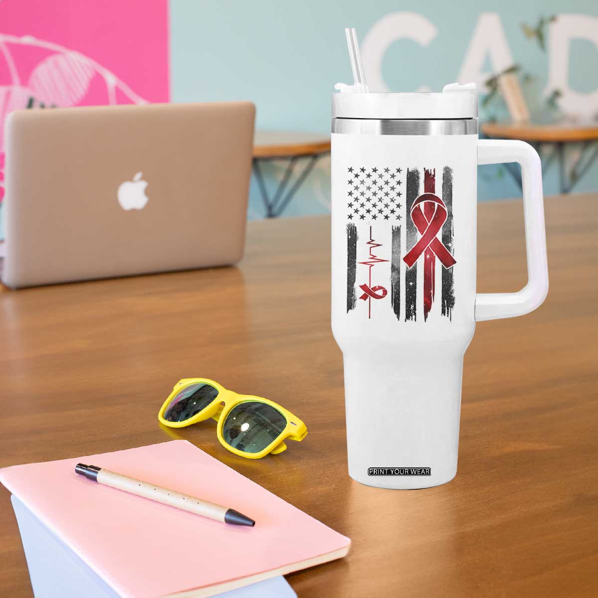 World AIDS Day Tumbler With Handle American Flag Red Ribbon Gift TS12 Print Your Wear