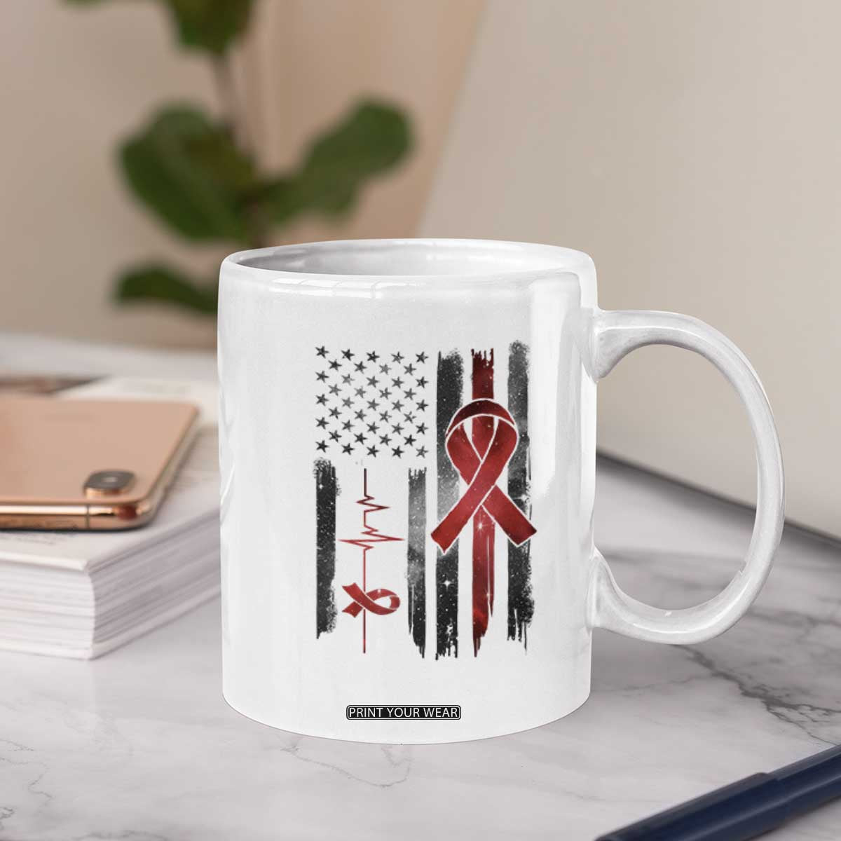 World AIDS Day Coffee Mug American Flag Red Ribbon Gift TS12 Print Your Wear