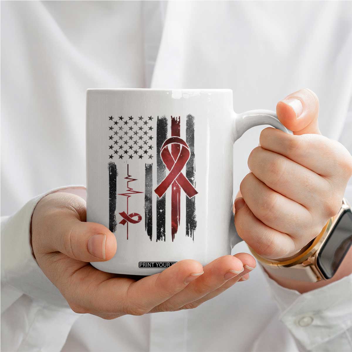 World AIDS Day Coffee Mug American Flag Red Ribbon Gift TS12 Print Your Wear
