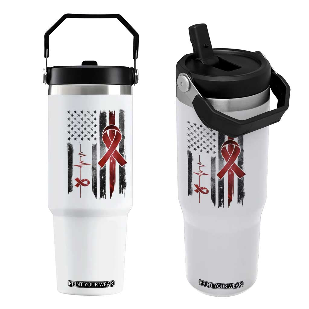 World AIDS Day Flip Straw Tumbler American Flag Red Ribbon Gift TS12 One Size: 30 oz White Print Your Wear