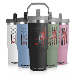World AIDS Day Flip Straw Tumbler American Flag Red Ribbon Gift TS12 Print Your Wear