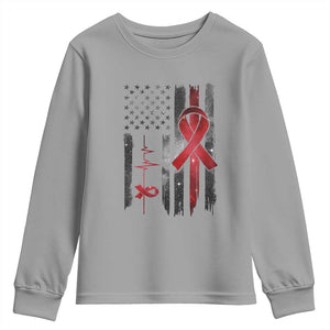 World AIDS Day Youth Sweatshirt American Flag Red Ribbon Gift TS12 Sport Gray Print Your Wear