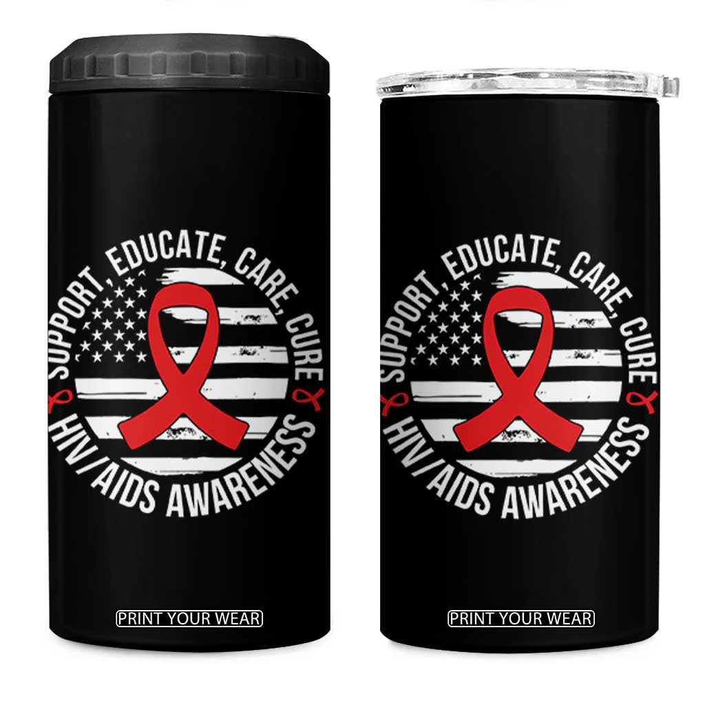 Support Educate Care Cure HIV Awareness Month Gift 4 in 1 Can Cooler Tumbler TS12 One Size: 16 oz Black Print Your Wear