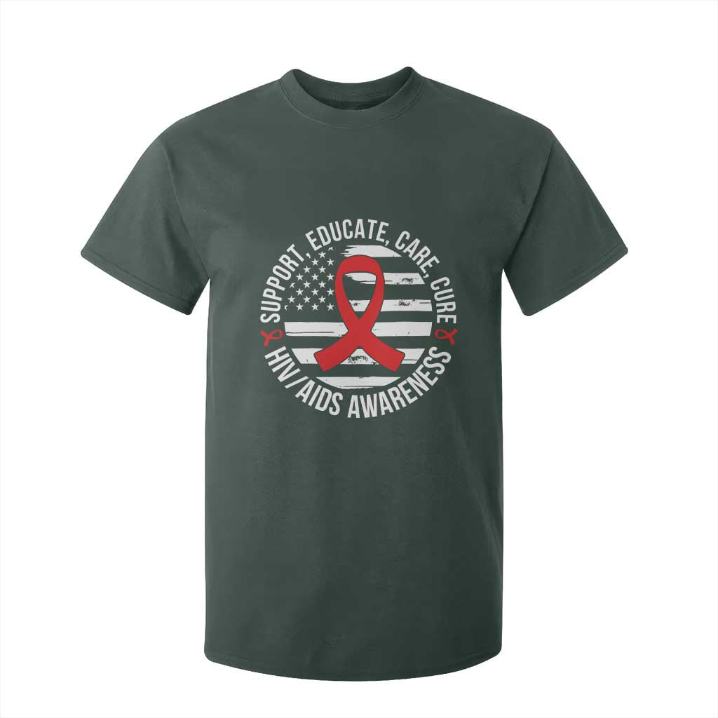 Support Educate Care Cure HIV Awareness Month Gift T Shirt For Kid TS12 Dark Forest Green Print Your Wear