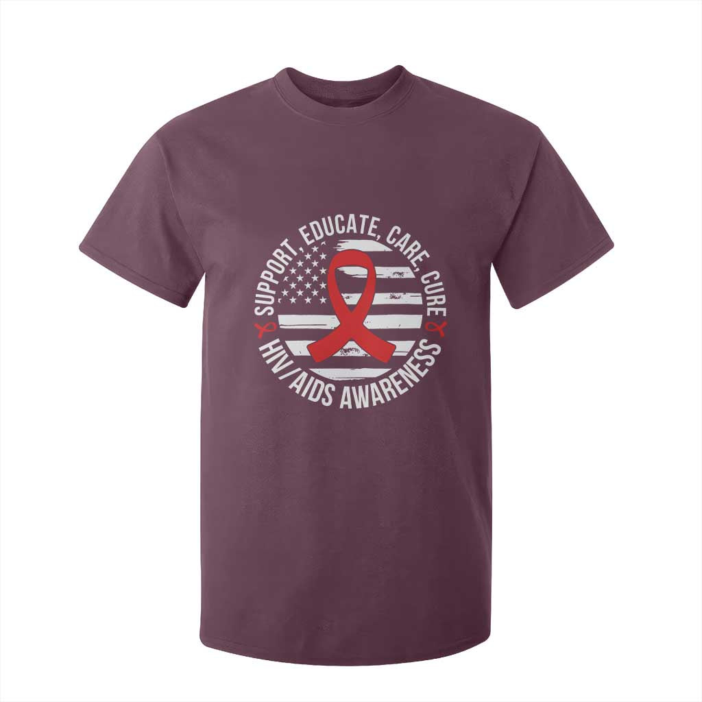 Support Educate Care Cure HIV Awareness Month Gift T Shirt For Kid TS12 Maroon Print Your Wear