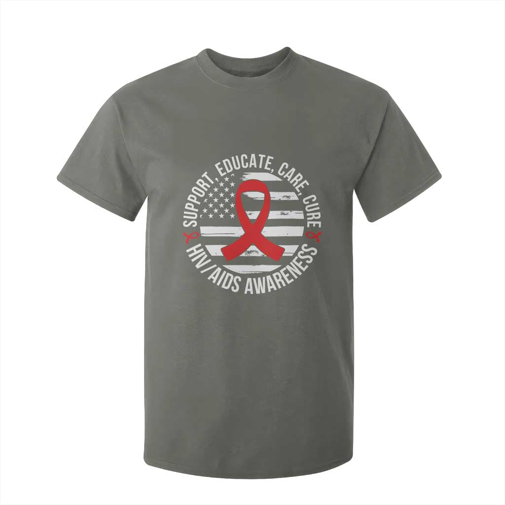 Support Educate Care Cure HIV Awareness Month Gift T Shirt For Kid TS12 Military Green Print Your Wear