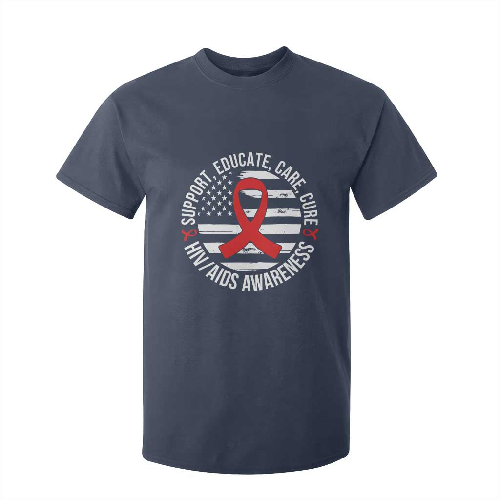 Support Educate Care Cure HIV Awareness Month Gift T Shirt For Kid TS12 Navy Print Your Wear