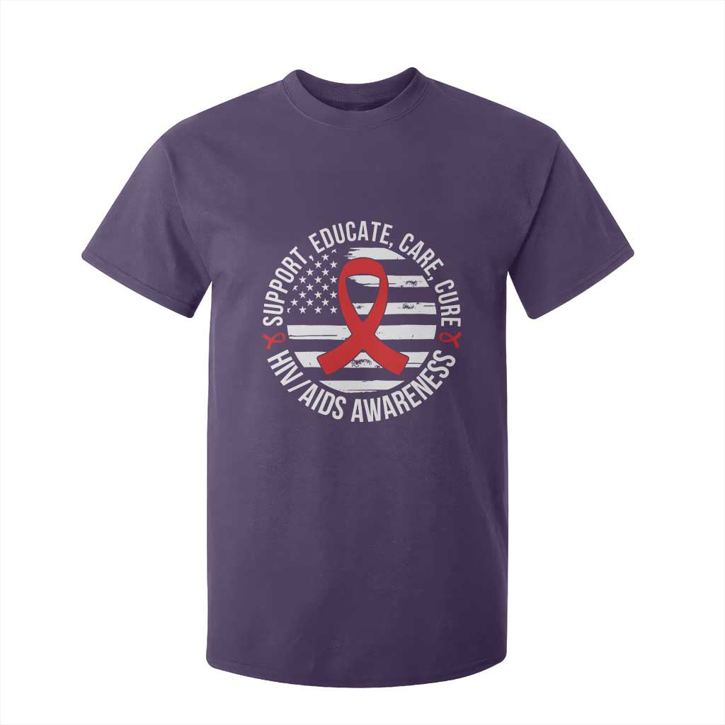 Support Educate Care Cure HIV Awareness Month Gift T Shirt For Kid TS12 Purple Print Your Wear