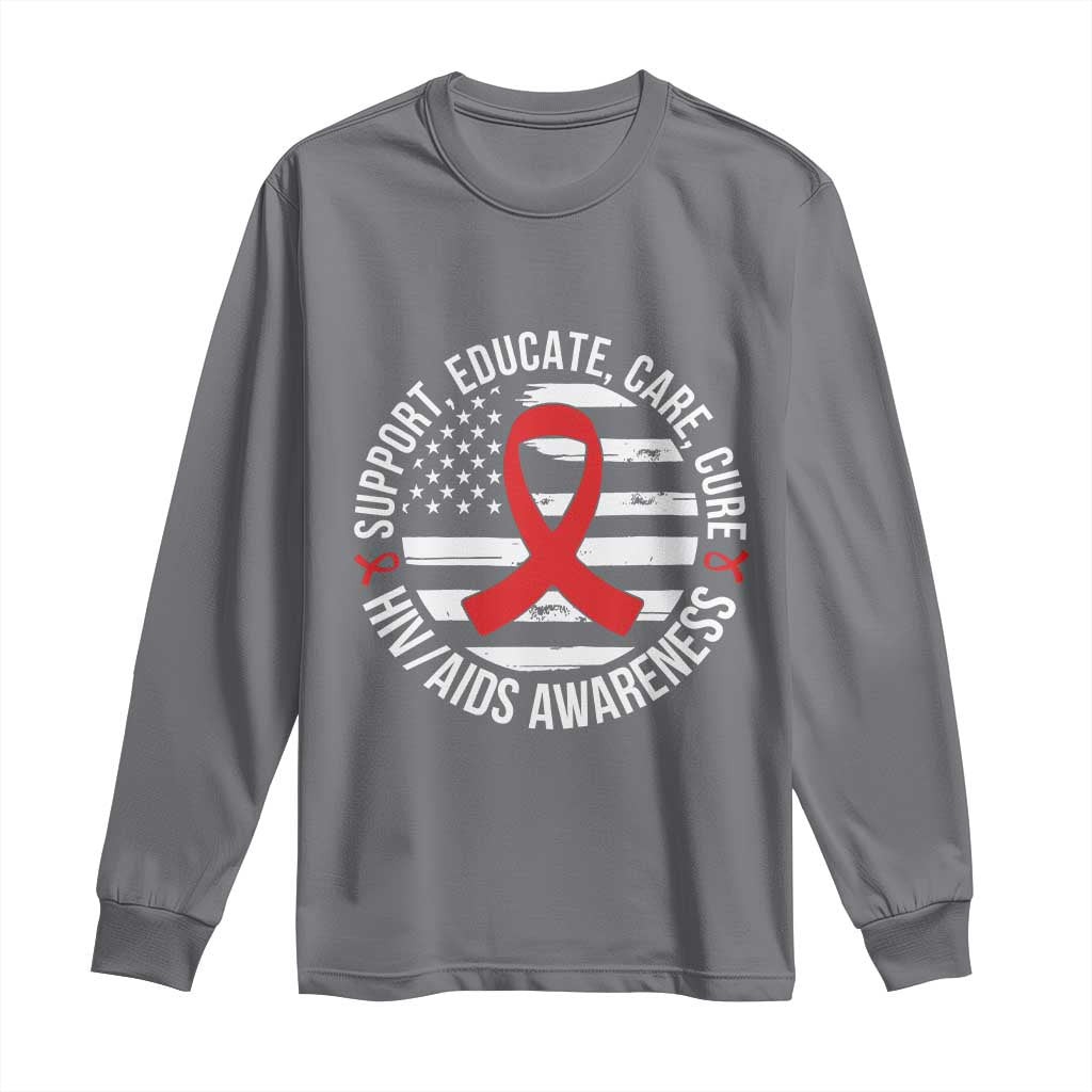 Support Educate Care Cure HIV Awareness Month Gift Long Sleeve Shirt TS12 Charcoal Print Your Wear
