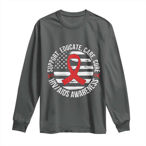 Support Educate Care Cure HIV Awareness Month Gift Long Sleeve Shirt TS12 Dark Heather Print Your Wear