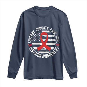 Support Educate Care Cure HIV Awareness Month Gift Long Sleeve Shirt TS12 Navy Print Your Wear