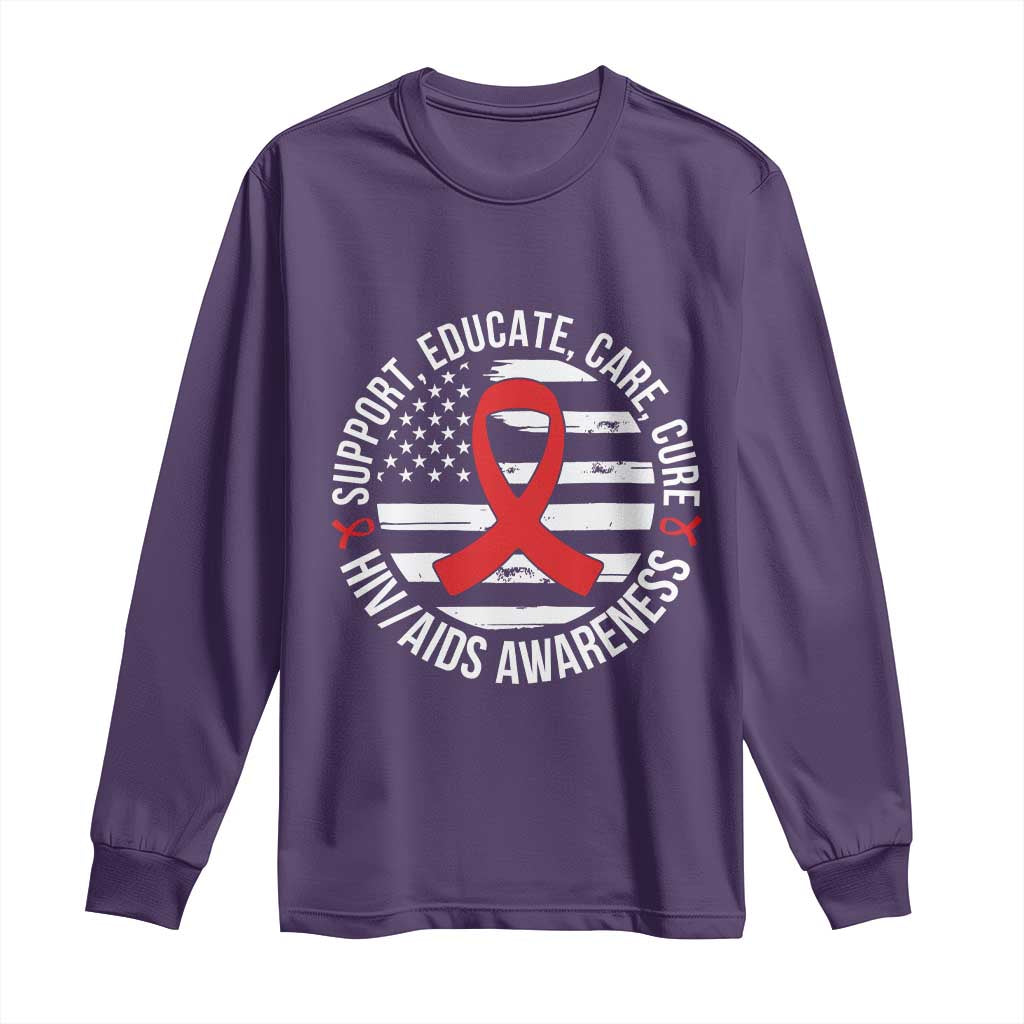 Support Educate Care Cure HIV Awareness Month Gift Long Sleeve Shirt TS12 Purple Print Your Wear