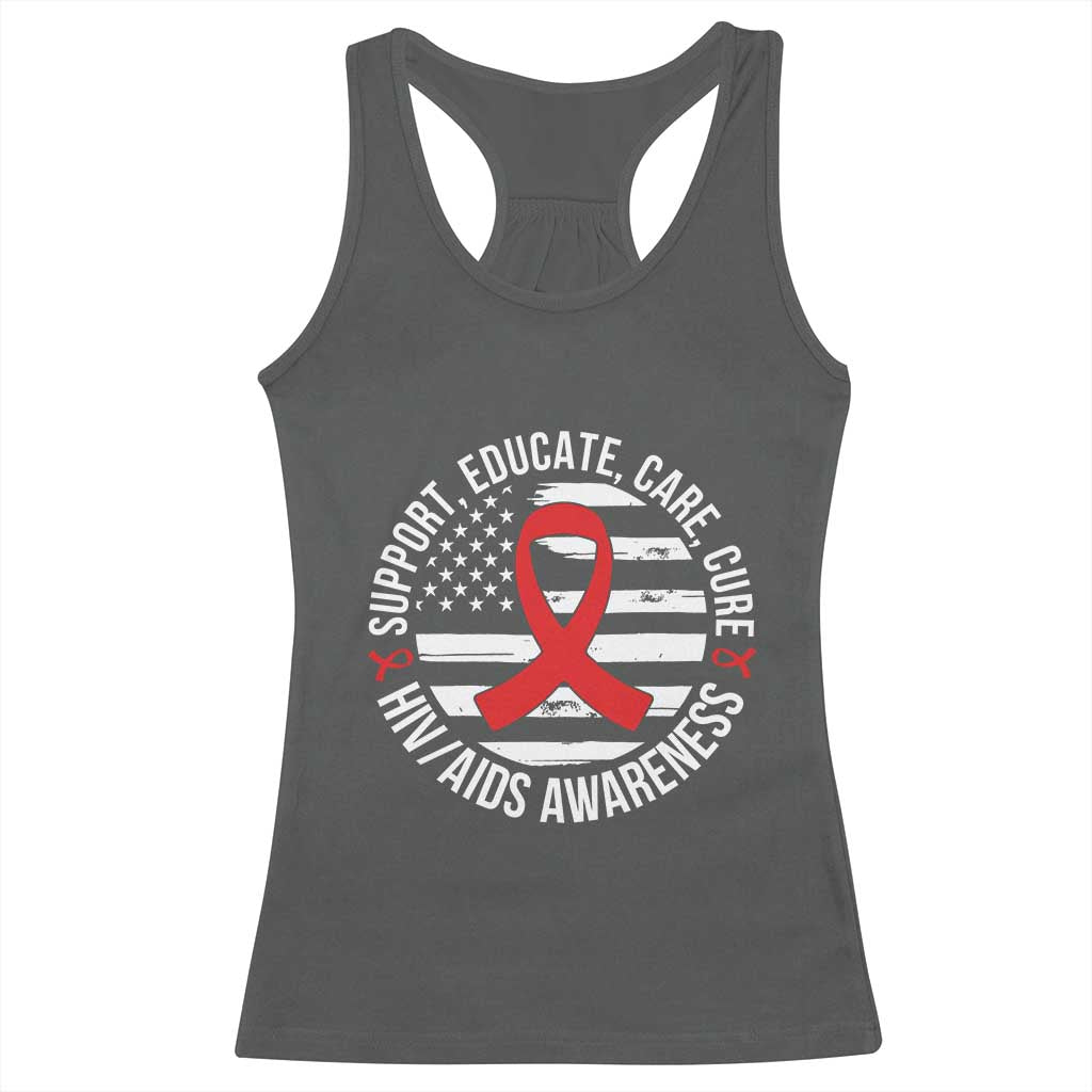 Support Educate Care Cure HIV Awareness Month Gift Racerback Tank Top - Print Your Wear