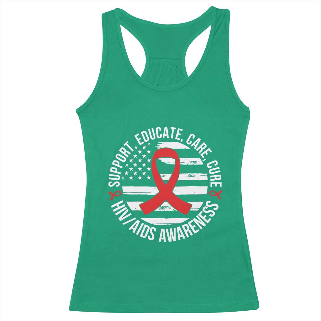 Support Educate Care Cure HIV Awareness Month Gift Racerback Tank Top - Print Your Wear