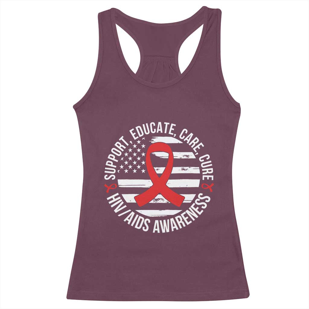 Support Educate Care Cure HIV Awareness Month Gift Racerback Tank Top - Print Your Wear