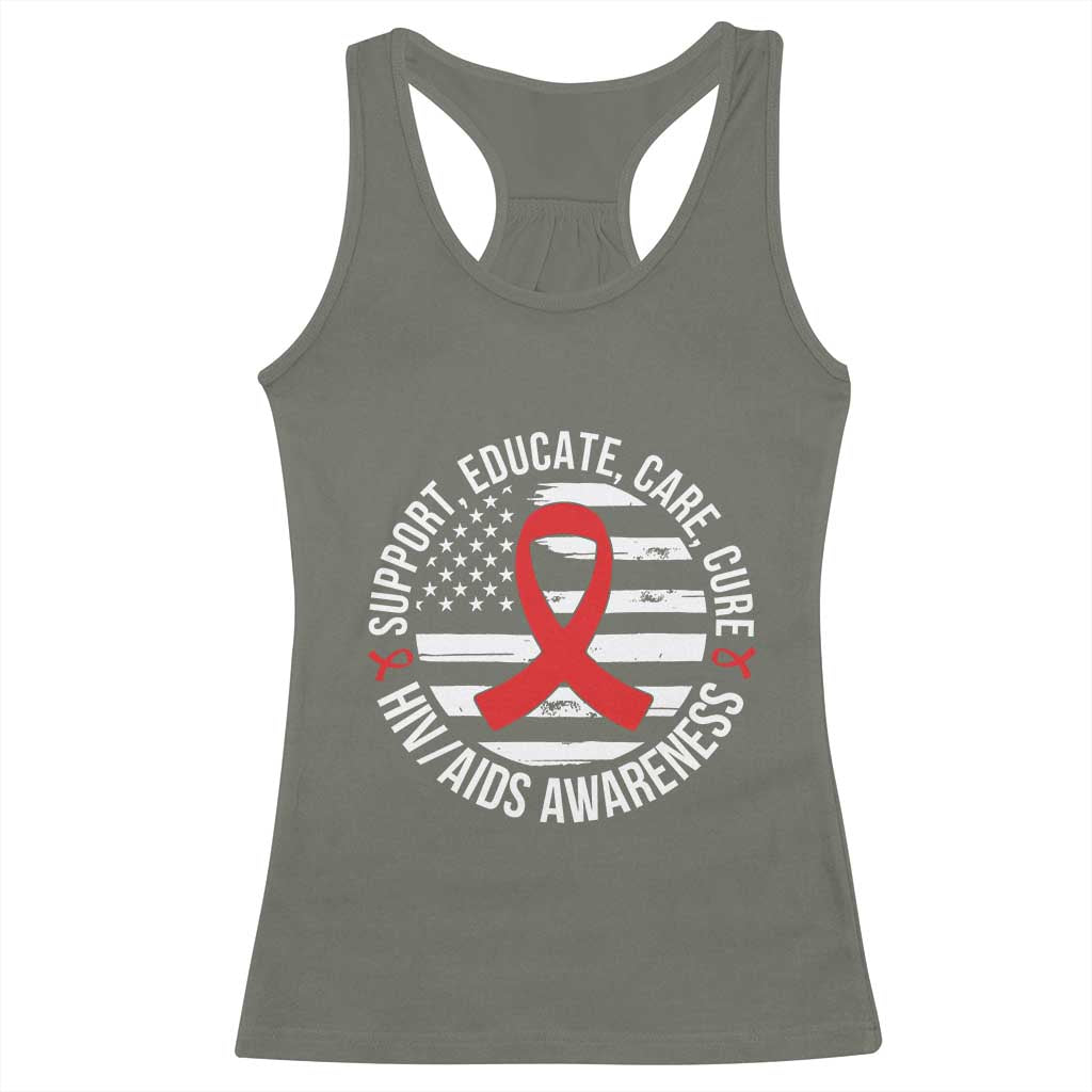 Support Educate Care Cure HIV Awareness Month Gift Racerback Tank Top - Print Your Wear