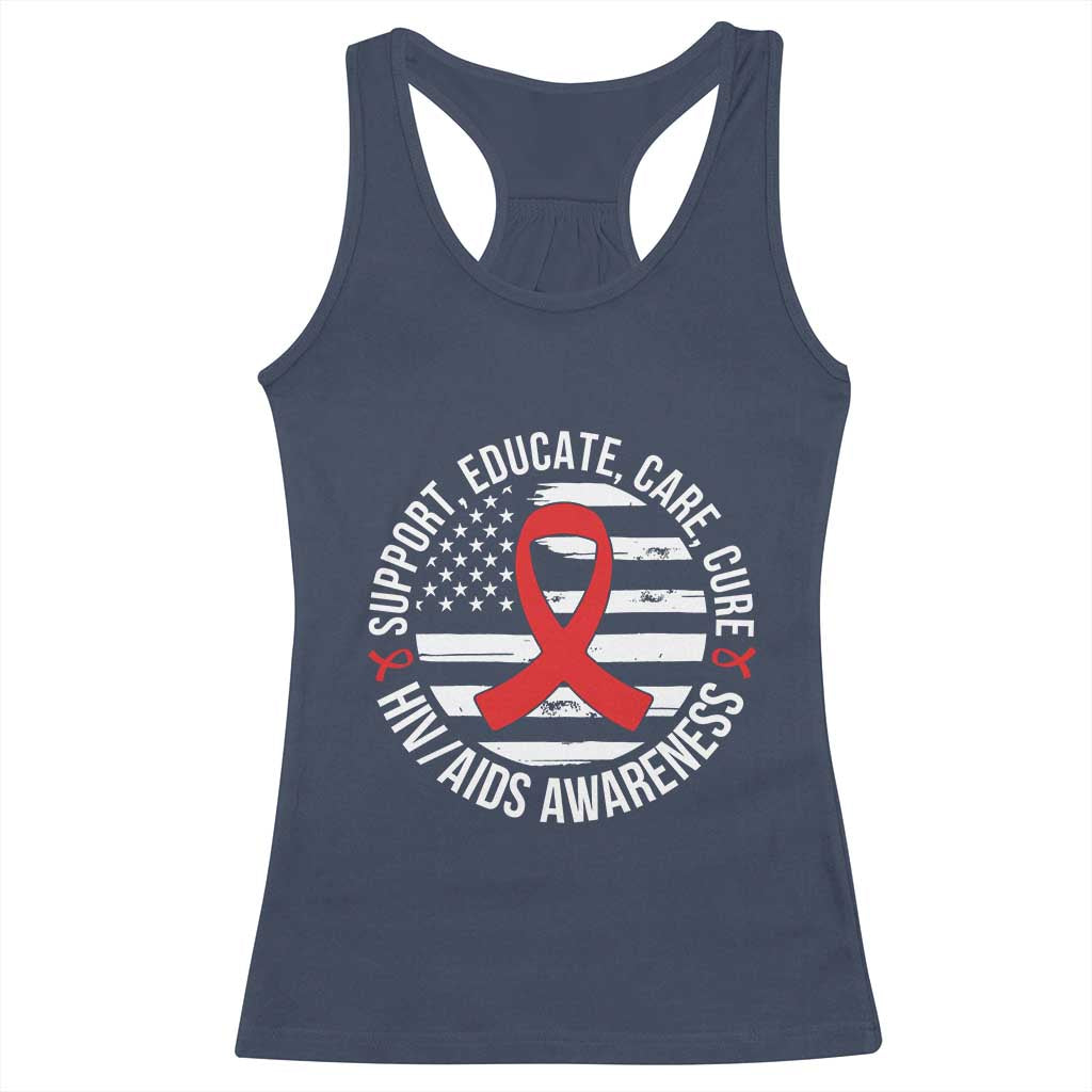 Support Educate Care Cure HIV Awareness Month Gift Racerback Tank Top - Print Your Wear