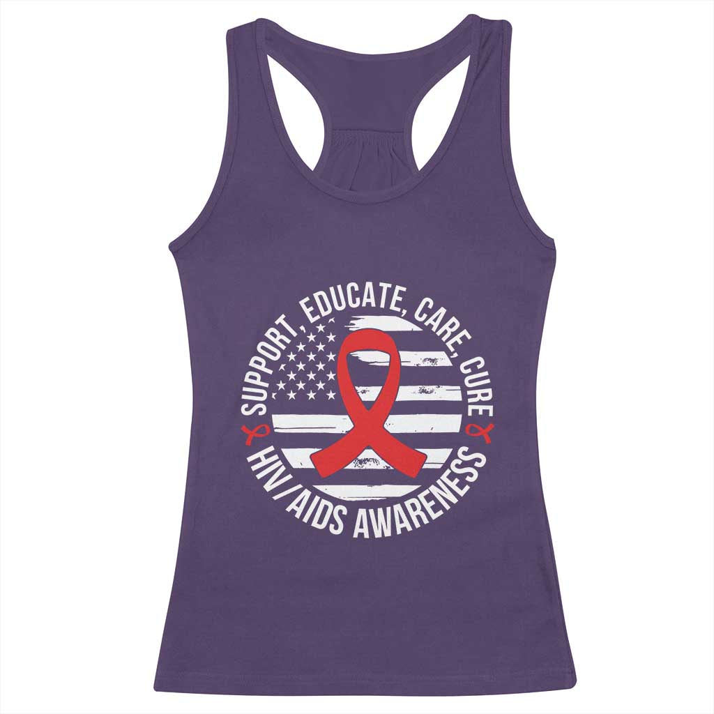 Support Educate Care Cure HIV Awareness Month Gift Racerback Tank Top - Print Your Wear