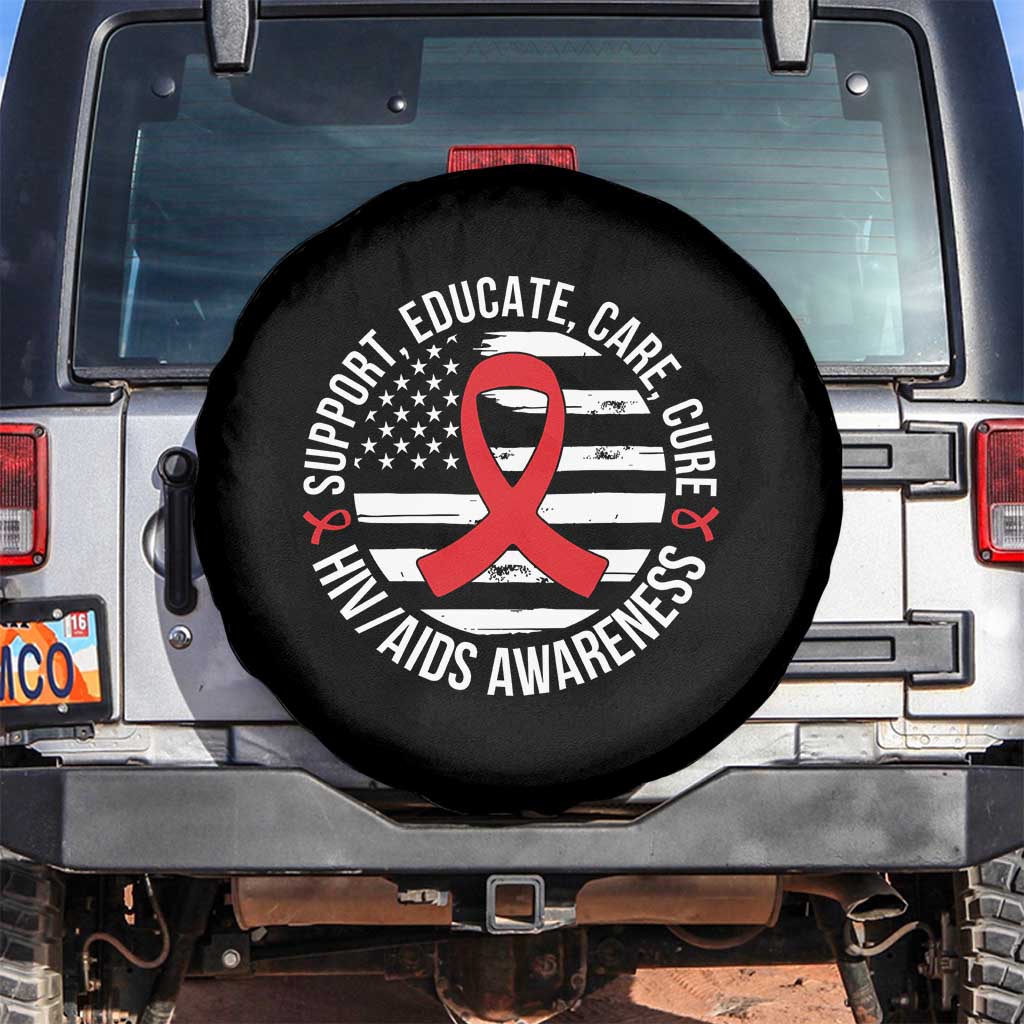 Support Educate Care Cure HIV Awareness Month Gift Spare Tire Cover TS12 No hole Black Print Your Wear