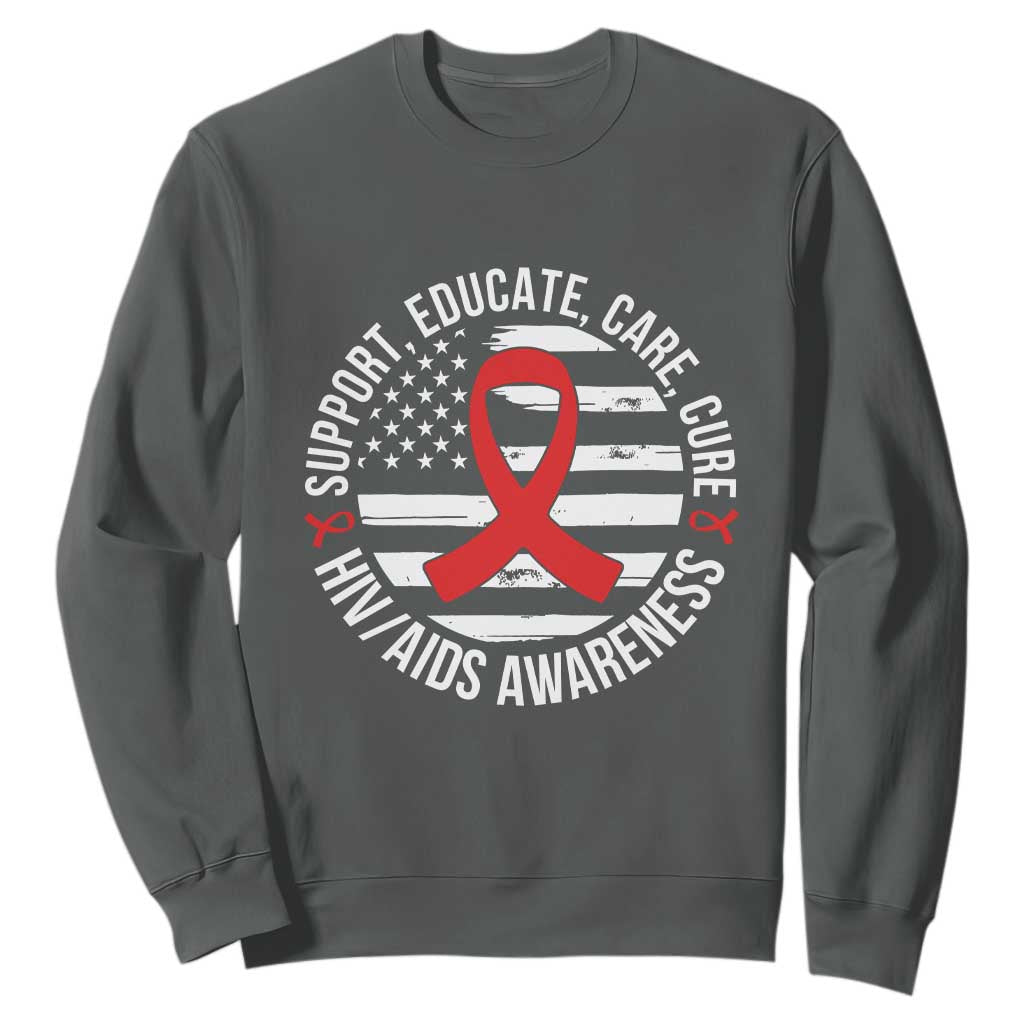 Support Educate Care Cure HIV Awareness Month Gift Sweatshirt TS12 Dark Heather Print Your Wear