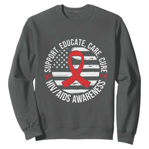 Support Educate Care Cure HIV Awareness Month Gift Sweatshirt TS12 Dark Heather Print Your Wear