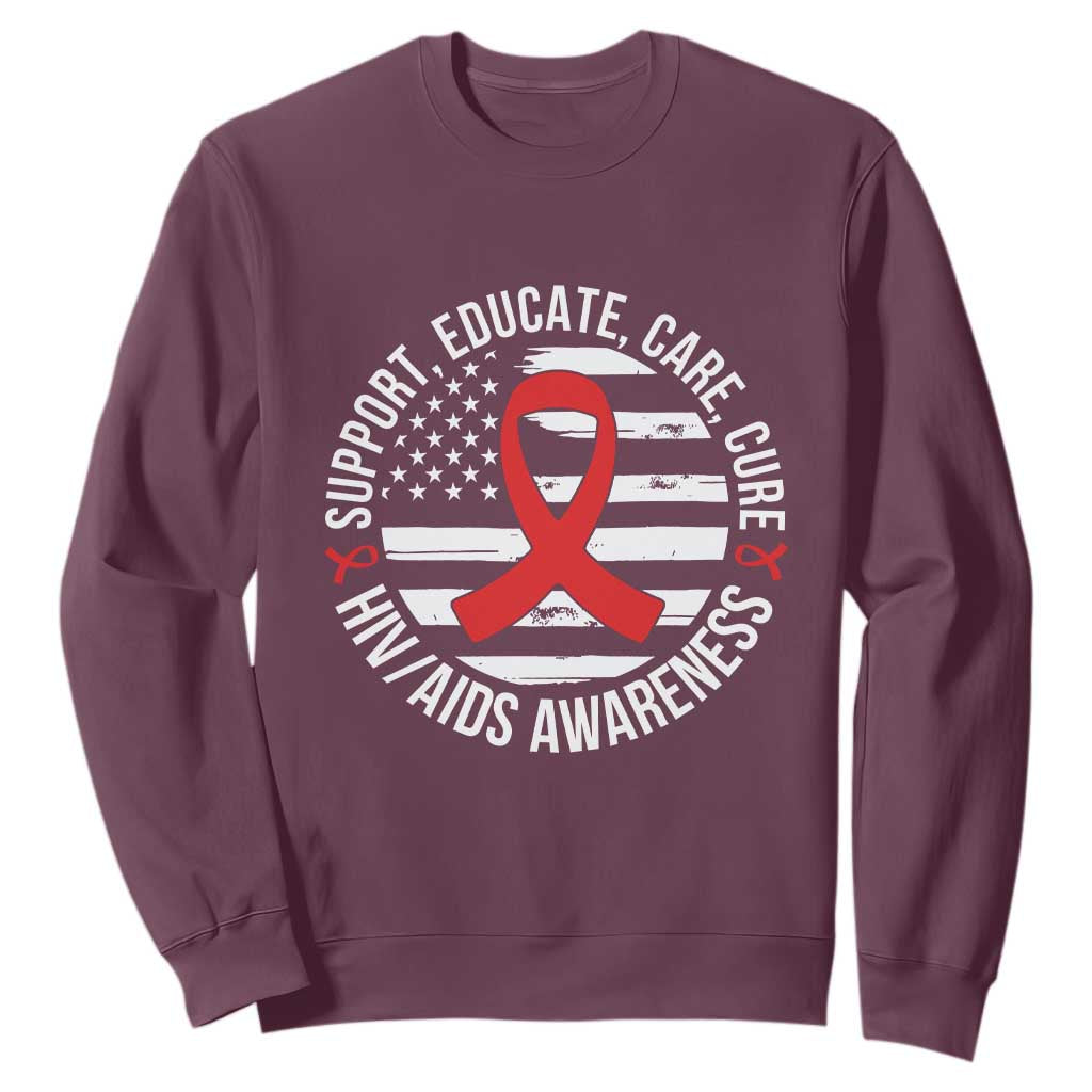 Support Educate Care Cure HIV Awareness Month Gift Sweatshirt TS12 Maroon Print Your Wear