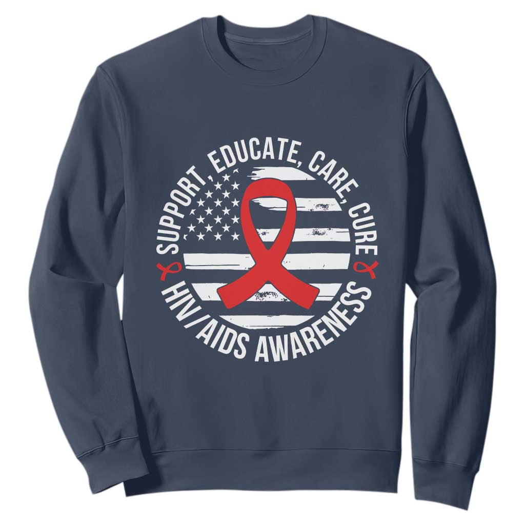 Support Educate Care Cure HIV Awareness Month Gift Sweatshirt TS12 Navy Print Your Wear