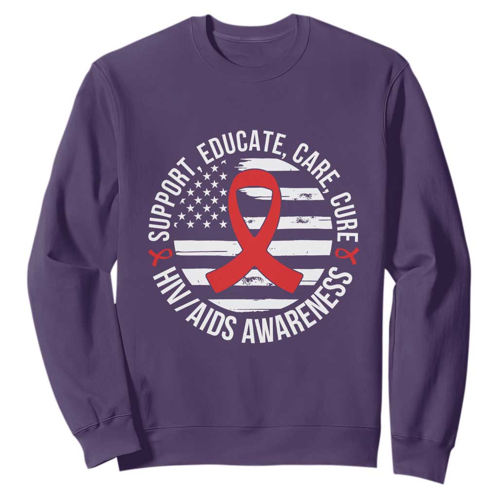 Support Educate Care Cure HIV Awareness Month Gift Sweatshirt TS12 Purple Print Your Wear