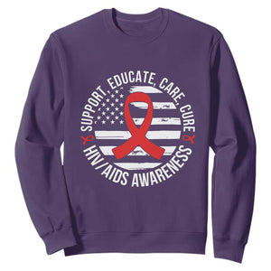 Support Educate Care Cure HIV Awareness Month Gift Sweatshirt TS12 Purple Print Your Wear