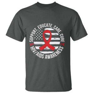 Support Educate Care Cure HIV Awareness Month Gift T Shirt TS12 Dark Heather Print Your Wear