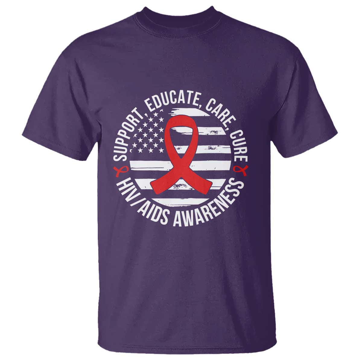 Support Educate Care Cure HIV Awareness Month Gift T Shirt TS12 Purple Print Your Wear