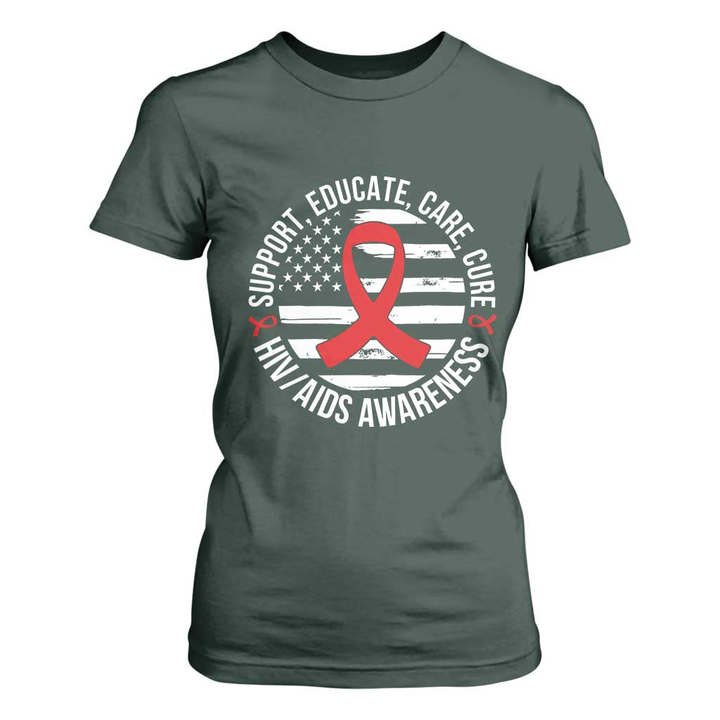 Support Educate Care Cure HIV Awareness Month Gift T Shirt For Women TS12 Dark Forest Green Print Your Wear