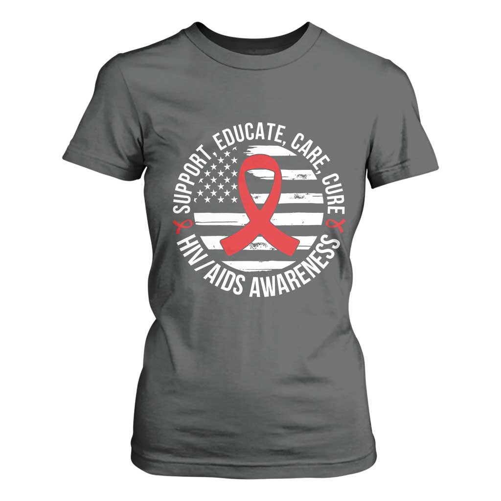 Support Educate Care Cure HIV Awareness Month Gift T Shirt For Women TS12 Dark Heather Print Your Wear