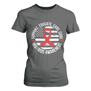 Support Educate Care Cure HIV Awareness Month Gift T Shirt For Women TS12 Dark Heather Print Your Wear